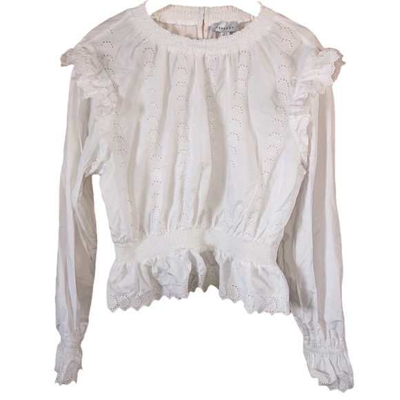 Topshop || NWOT || White Eyelet Ruffle Ling Sleeve Top - Picture 2 of 8